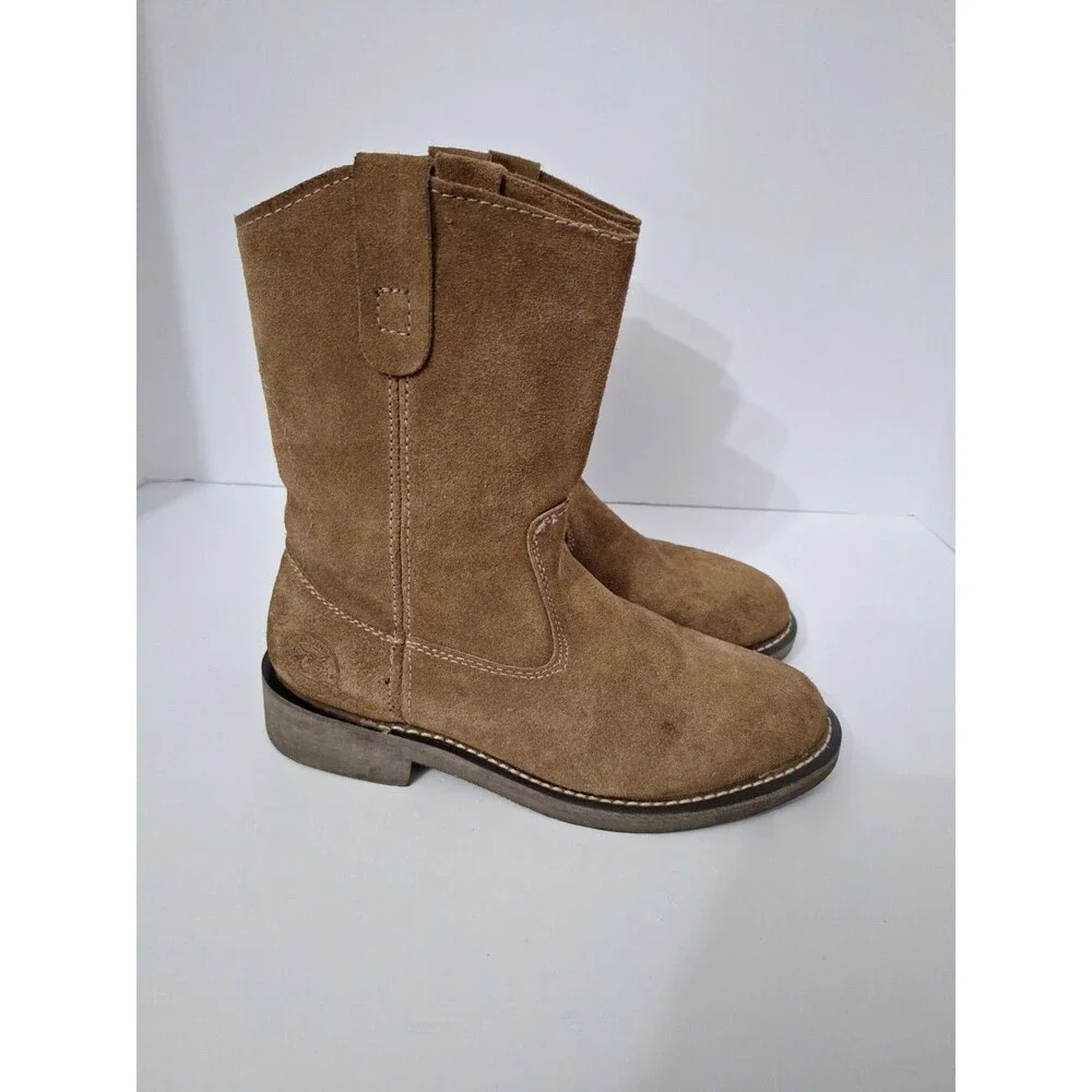 Brahma Del Rio Men's Brown Suede Leather Pull On Work Boots Sz 7 Western Cowboy